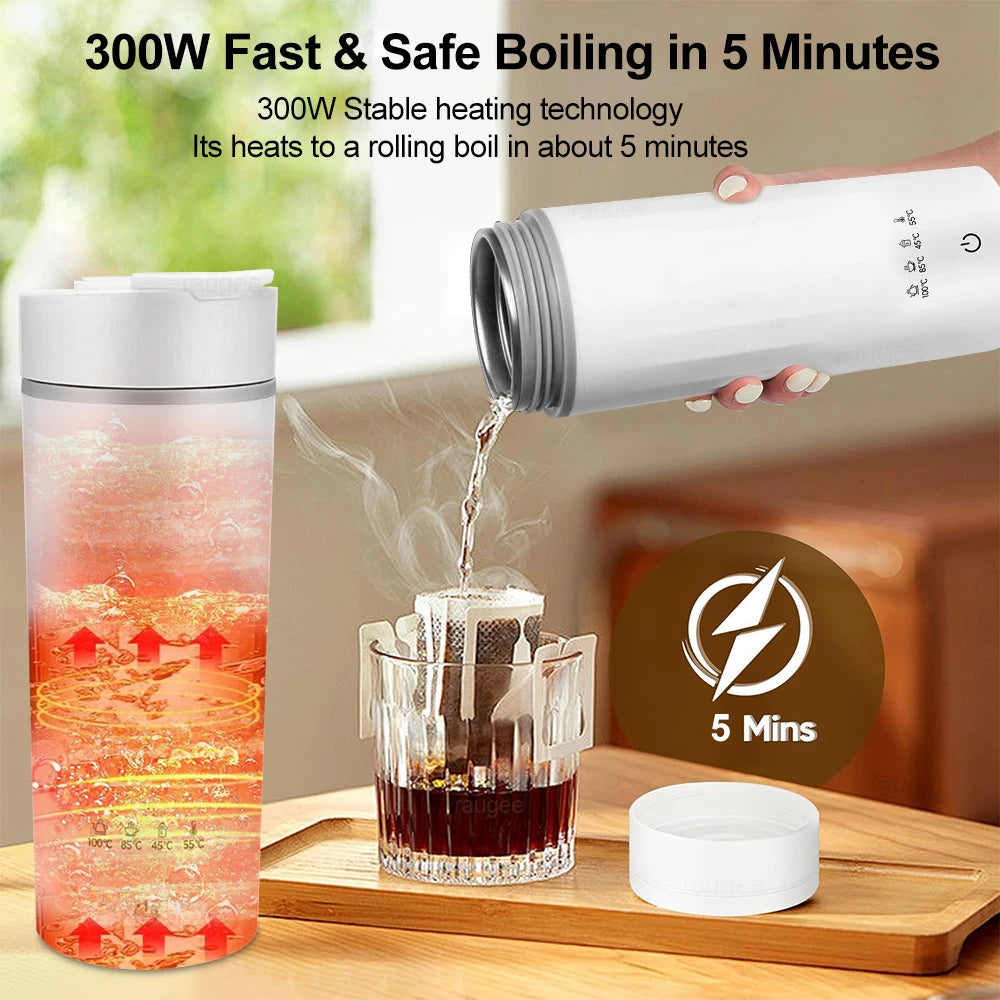 Portable Electric Kettle Mini Electric Kettle Tea Coffee Pot Anti-Scald Water Thermal Cup Keep Warm Hot Water Bottle for Travel