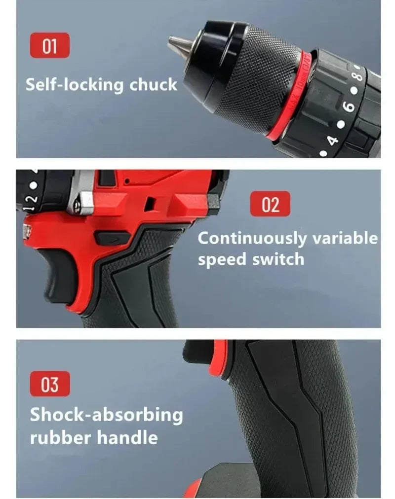 For Milwaukee 18V Battery Brushless Electric Drill 20+3 Torque Cordless Impact Drill Hammer Multifunctional Power Tools