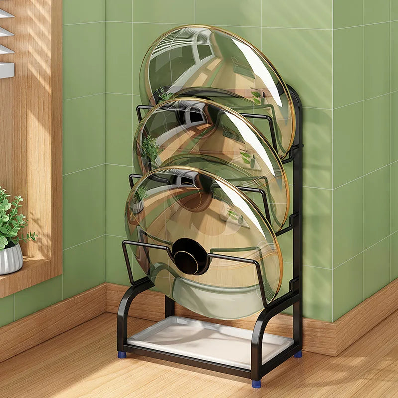 Hot Sale Kitchen Tabletop Pot Lid Rack Without Punching Bakeware Black 3 Tiers Pot Lid Cutting Boards Holder Organizer Stand