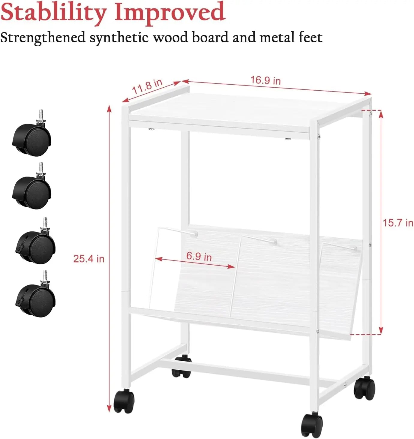 Record player stand, turntable stand with wheels, bedside table, record player table with album storage rack