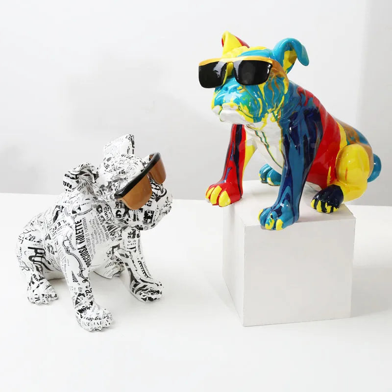 Creative Painting Art English Bulldog Resin Crafts Home Decoration Wine Cabinet Office Decor Resin Crafts Gift Anime Ornaments