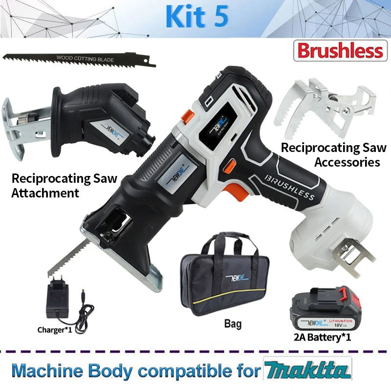 Compatible MAKITA 18V Brushless Jig saw & drill screwdriver Reciprocating/circular saw chainsaw oscillatingtool sander Combo kit