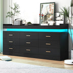 9 Drawer Dresser with LED Light and Charging Station, Modern Chest of Drawers for Closet, Wide Drawer Organizer Cabinet
