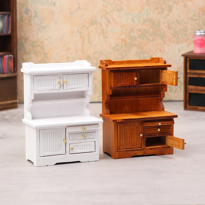 Mini Dollhouse Furniture Set, 1/12 Sideboard Bookcase Model for Home Kitchen Décor Scene