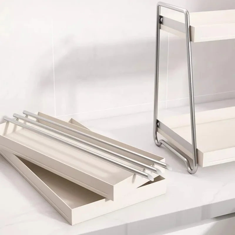 Stainless Steel Kitchen Rack Utensil Organizer Oil Spice Shelf Divided Seasoning Rack for Countertop Organization