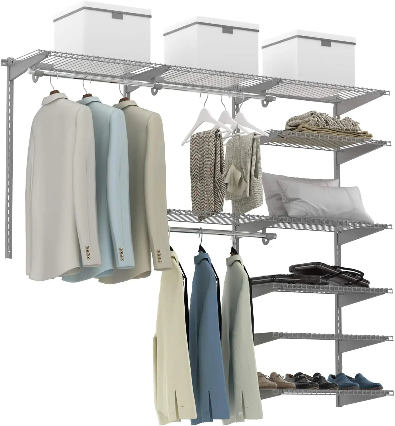 Tangkula 4 To 6 Ft Custom Closet Organizer System Kit, Wall-Mounted Storage Organizer With Wire Shelving And Hanging Rods,