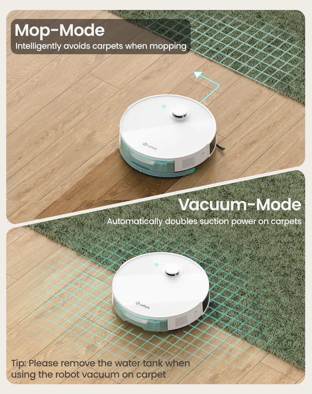 Lefant N3 4000Pa Suction Robot Vacuum and Sonic Mop Combo,Precision Mapping with Lidar&dToF Sensors,Ultrasonic Carpet Detection