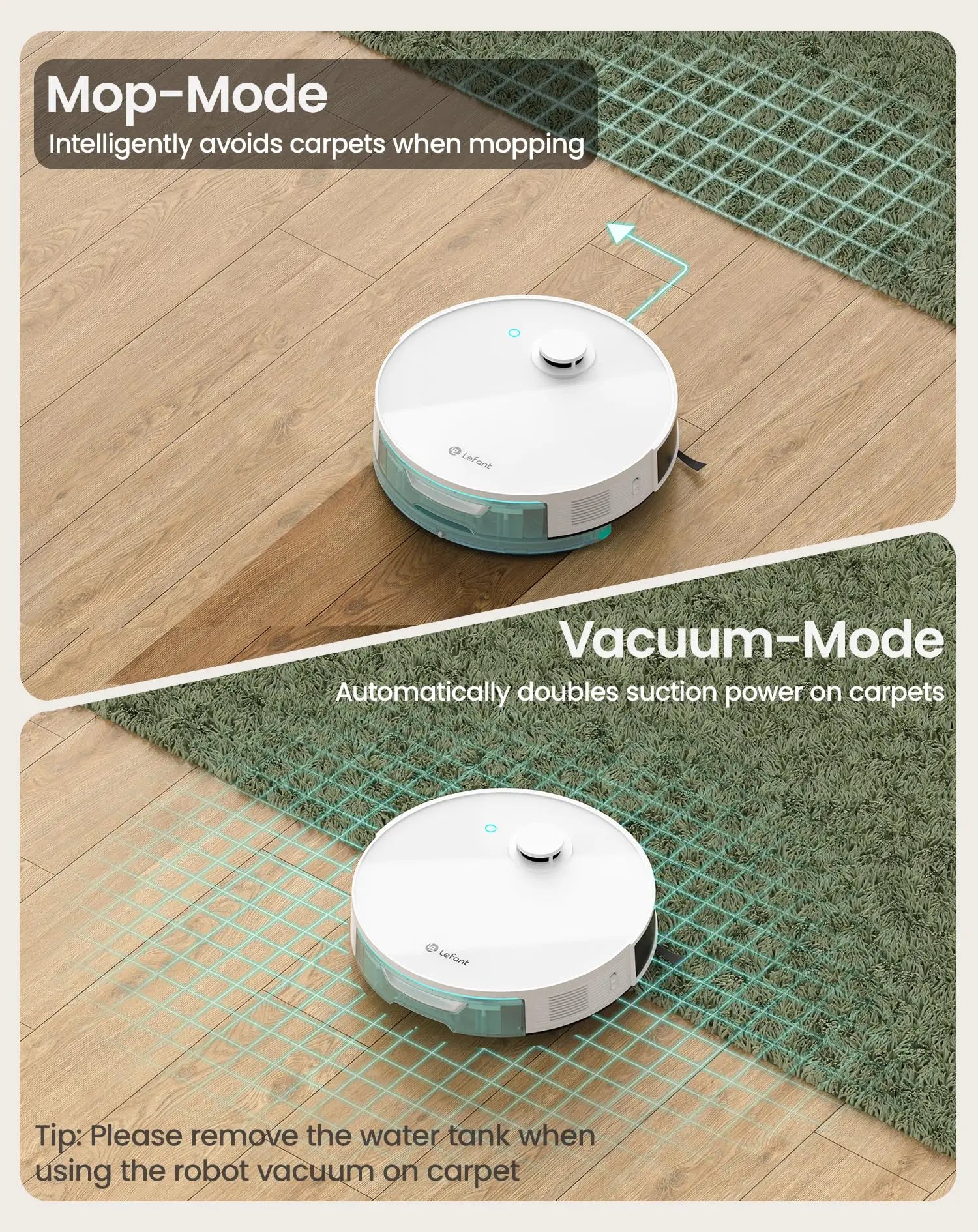 Lefant N3 4000Pa Suction Robot Vacuum and Sonic Mop Combo,Precision Mapping with Lidar&dToF Sensors,Ultrasonic Carpet Detection