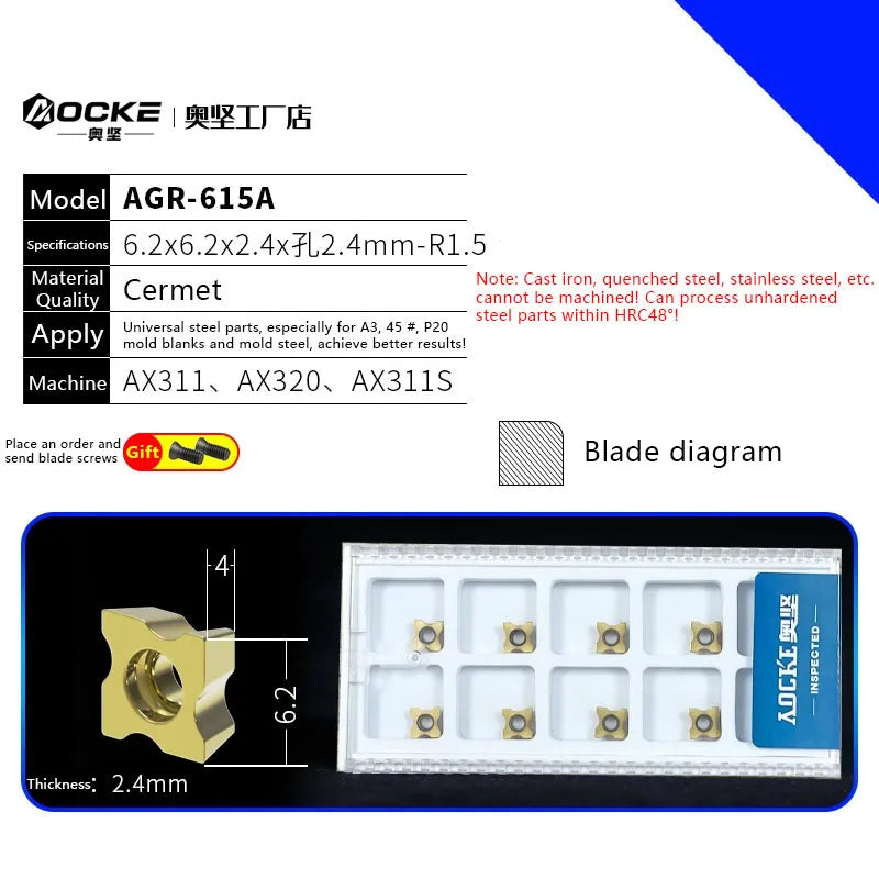 10Pcs/Box AOCKE AX3 Series Pneumatic Chamfering Machine Cermet Blade Hard Alloy Chamfer Machine Accessories Tools
