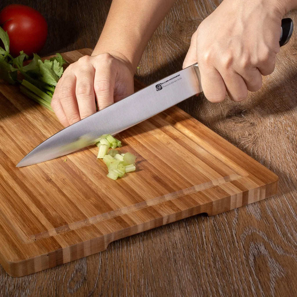 High-quality 8piece premium stainless steel kitchen knife set including kitchen chef knives with rubber wood block knife holders