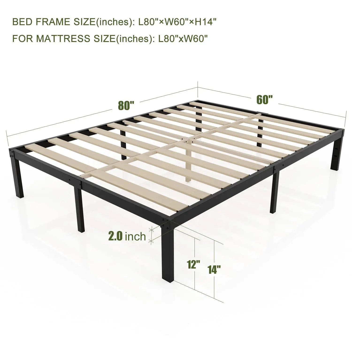 DDPNKL 3500lbs Heavy Duty,14 Inch Steel & Wooden Slat Support Reinforced Platform Bed Frame,Mattress Foundation/Easy Assembly