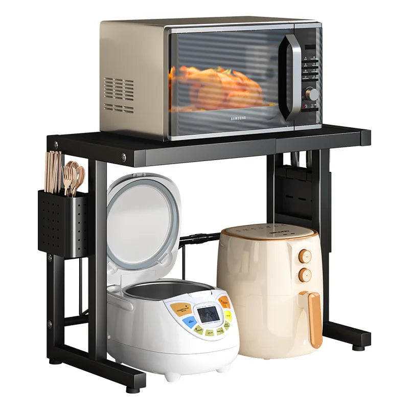 Expandable Kitchen Microwave Stand Double-Layer Countertop Organizer Rice Cooker Storage Rack Cabinet Placement Shelf