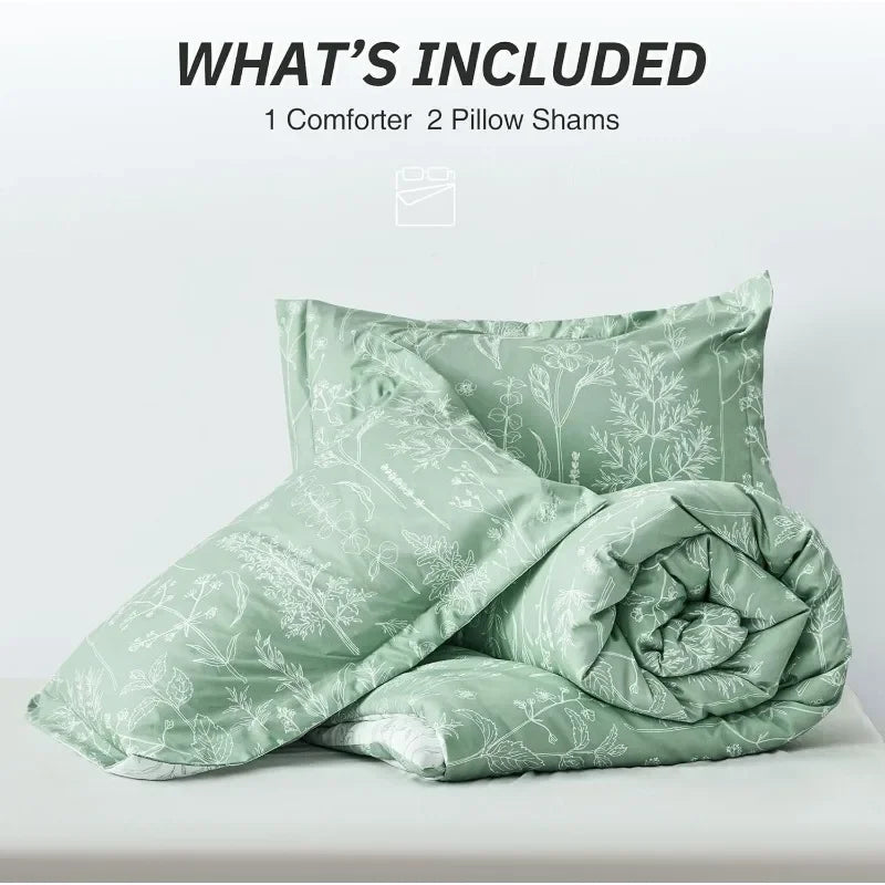 3 count Cute Floral Bedding Sets for All Seasons,1 Soft Reversible Botanical Flowers Comforter and 2 Pillow Shams