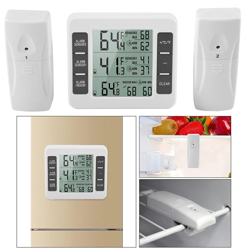 Long Transmission Range For Fridge Wireless Wireless Thermometer With Freezer Alarm Freezer Alarm Fridge Temperature Measurement