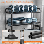 2 Tier Over Sink Dish Drying Rack, Large Metal Kitchen Dish Rack with Utensil Holder, Space Saving Dish Drainer for Kitchen