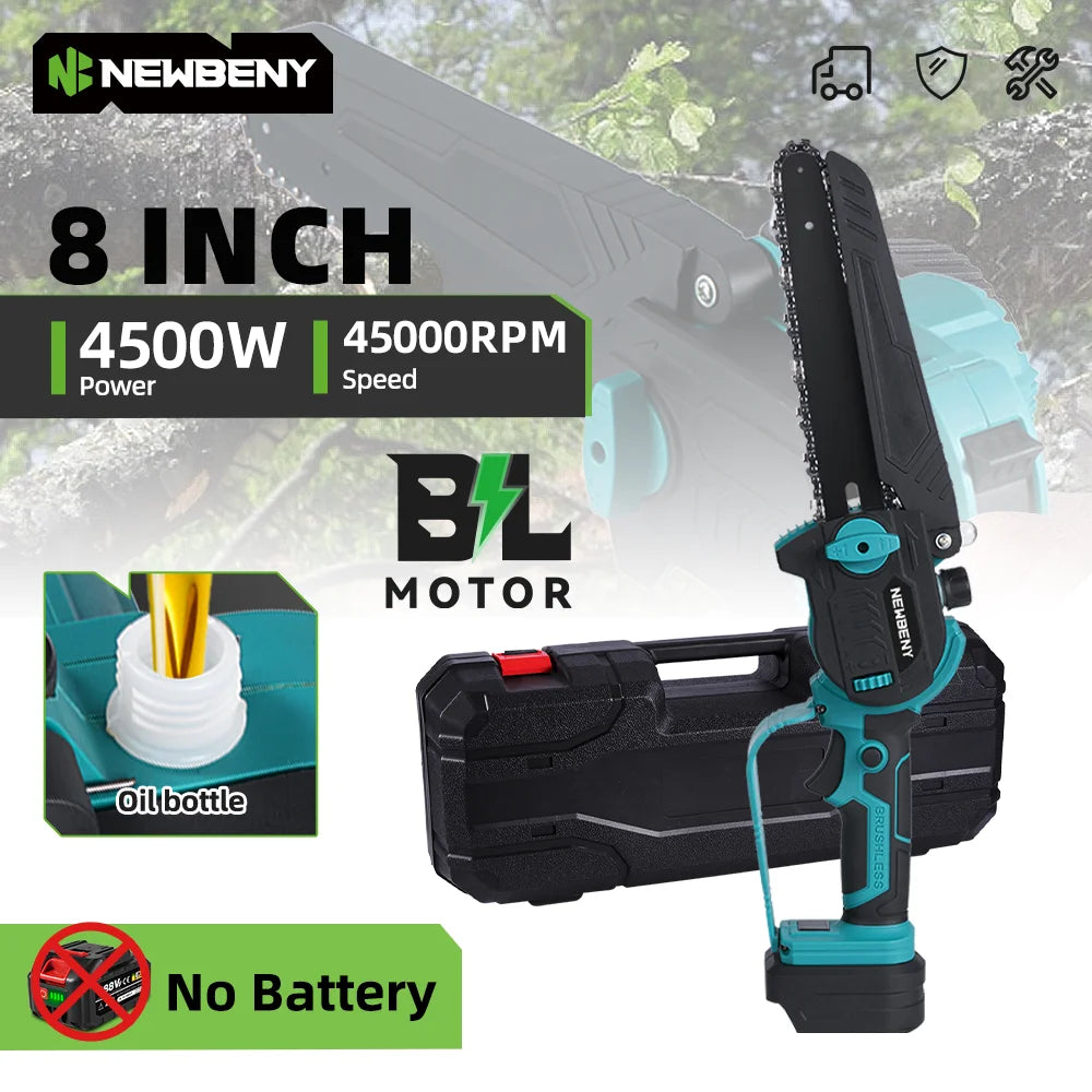NEWBENY 8 Inch 4500W Brushless Electric Chainsaw Cordless Chain Saw Branch Tree Prunning Power Tool For Makita Battery Pin