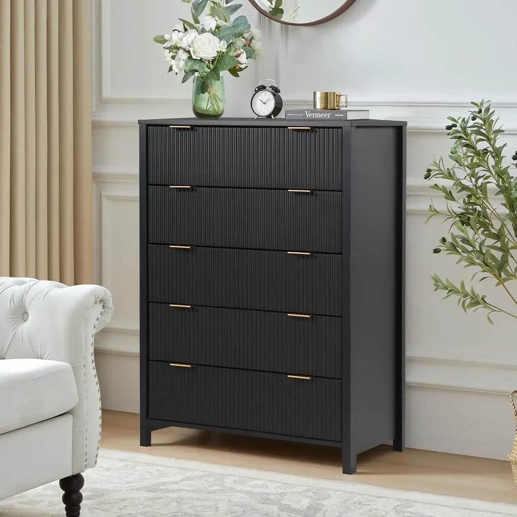 Fluted 6 Drawer Double Dresser for Bedroom, 47" Wide Modern Closet Dressers Chest of Drawers, Wood Storage Dresser Organizer