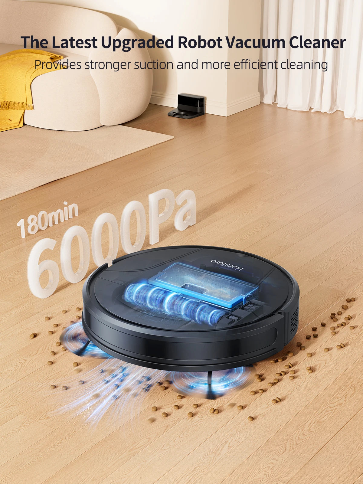 Honiture Robot Vacuum Cleaner 6000pa Strong Suction Self-Charging App&Remote&Voice Control 3 in 1 Robot Vacuum and Mop Combo