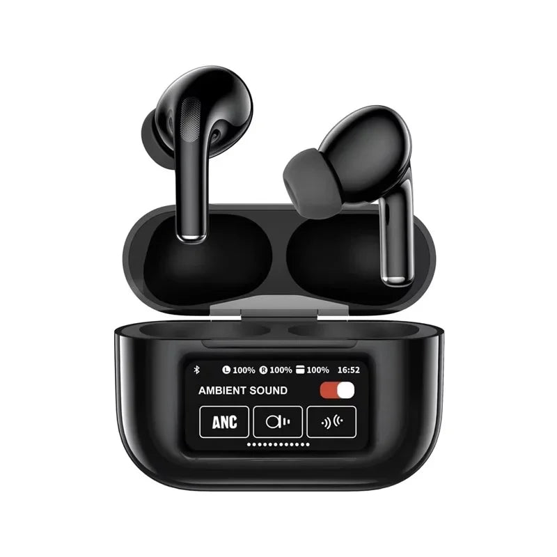 V8 screen display wireless Bluetooth earphones ANC active noise cancelling earbuds in ear earphones with built-in microphone