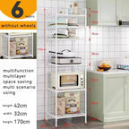Floor-Standing Multi Layer Storage Rack Shelf with Pulley Trolley Bathroom Kitchen Microwave Storage Rack Kitchen Accessories