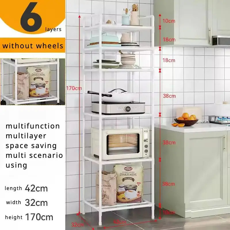 Floor-Standing Multi Layer Storage Rack Shelf with Pulley Trolley Bathroom Kitchen Microwave Storage Rack Kitchen Accessories