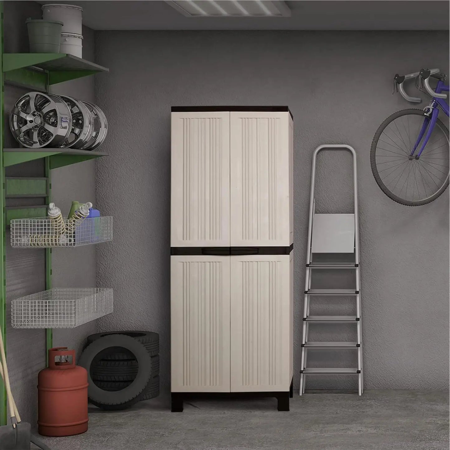Garden Shed 173cm with Adjustable Shelf and Lockable Doors Outdoor Storage Cabinet Beige