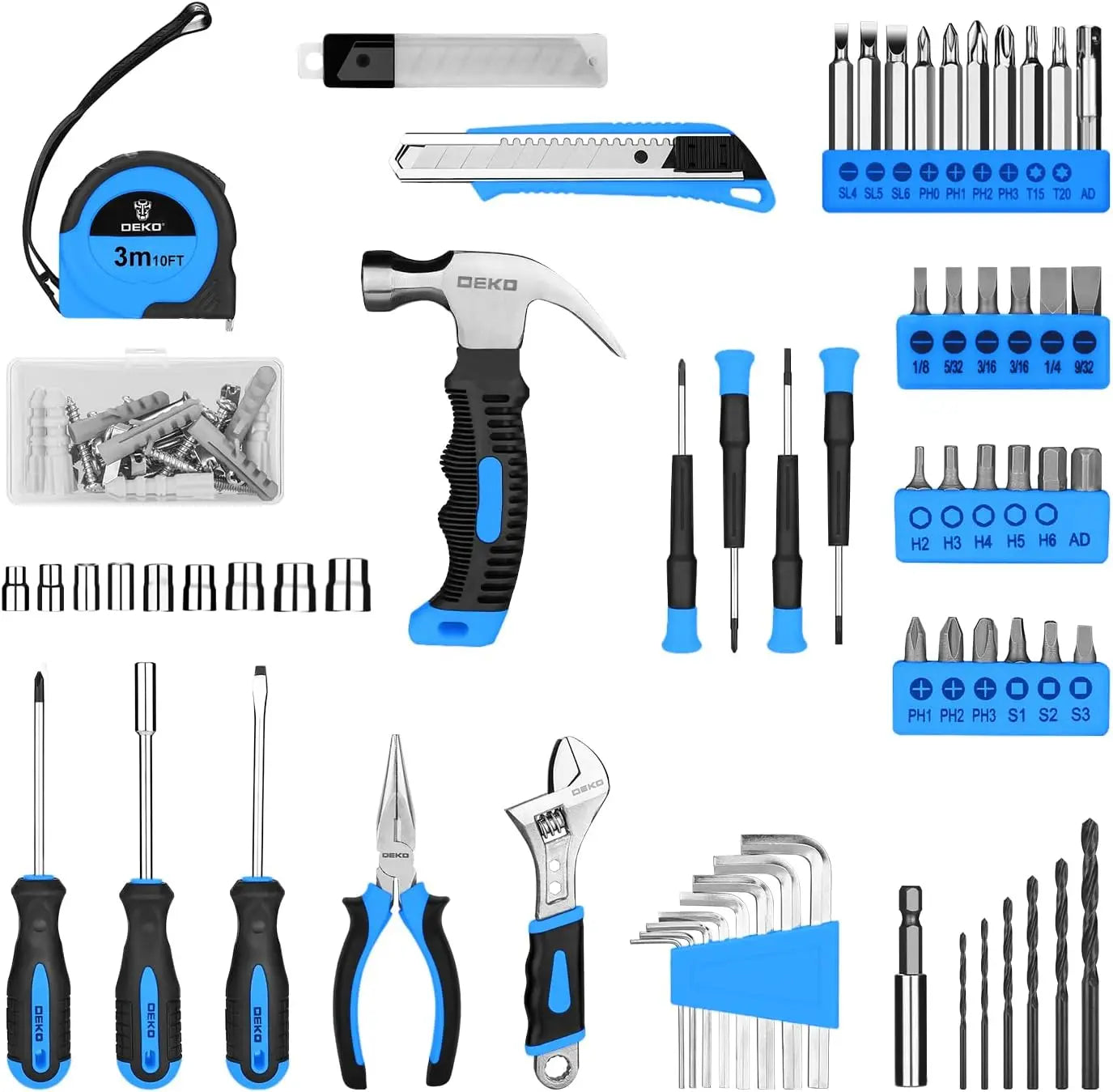 DEKO 126-Piece Home Tool Kit - 8V Blue Cordless Drill & Hand Tool Set for Women | AlluCanFind