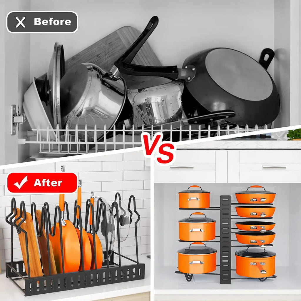Pot storage rack 8-layer POTS and pans storage box Kitchen cabinet storage metal rack,for Christmas