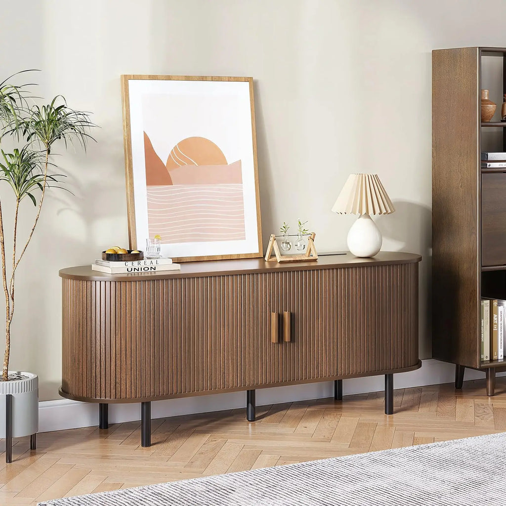 TV Stand with Power Outlet & Sliding Doors