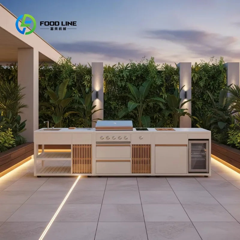 Customized Commercial Stainless Steel Outdoor Kitchen BBQ Island with Pizza Oven Fridge BBQ Grill for Garden Patio Backyard