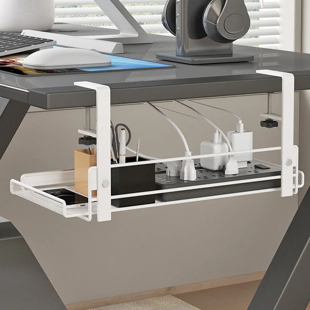 Under Table Cable Management Rack Heavy Duty Wire Management Tray Adjustable Thickness Under Desk Cord Organizer for Home Office