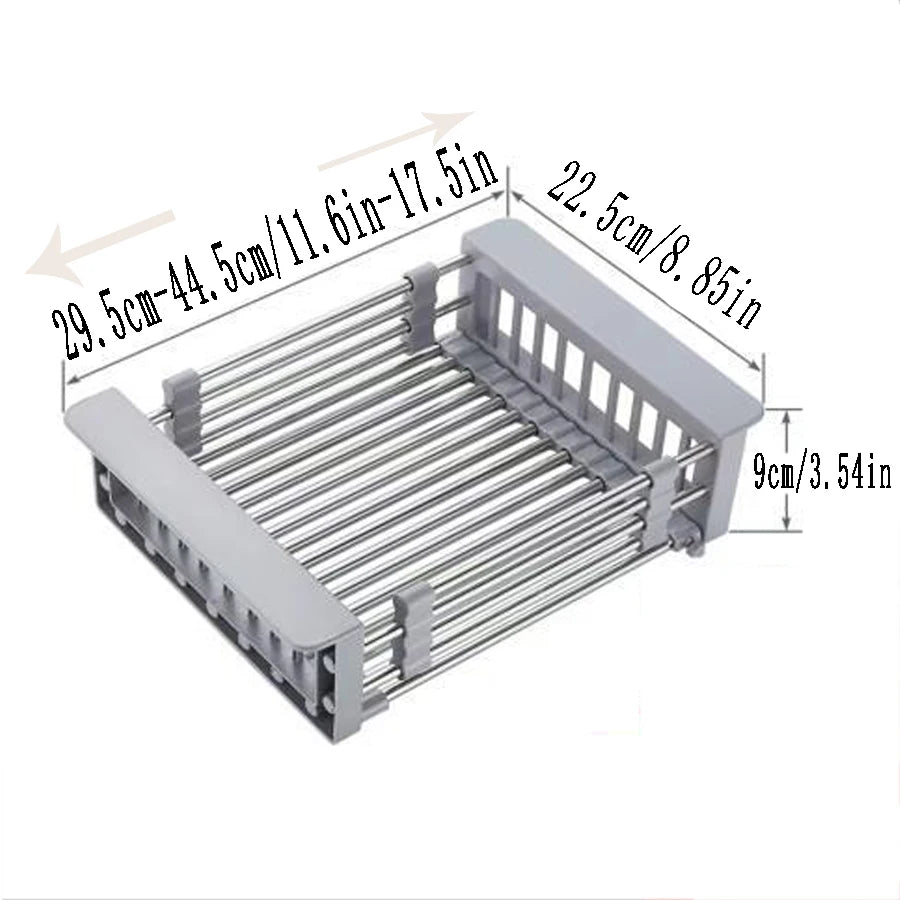 1PCS Kitchen Drainage Rack Multi-functional Retractable Shelf Dish Basin Dish Storage Rack Stainless Steel Sink Drainage Basket