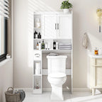 Vabches Bathroom Organizer Storage Wood Over The Toilet Storage Cabinet with Barn Doors&Toilet Paper Stand 67'' Tall Toilet Rack