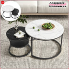 Anajqaqia Set of 2 Round Coffee Tables, Set Tables for Living Room, Stackable Sofa Table, Living Room Table, Black and White