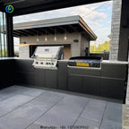Customized Outdoor Kitchen Cabinet Gas Grill Stainless Steel BBQ With Mini Glass Fridge And LED Lighting