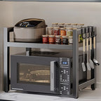 Black Metal Functional Kitchen Storage Rack 2 Colors Expandable Countertop Organizer for Microwave Oven Spice Utensils Cookware