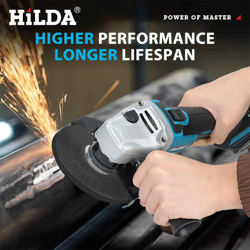 HILDA 125mm Brushless And Brushed Angle Grinder Cordless Grinding Machine Cutting Woodworking Power Tool For Makita 18V Battery