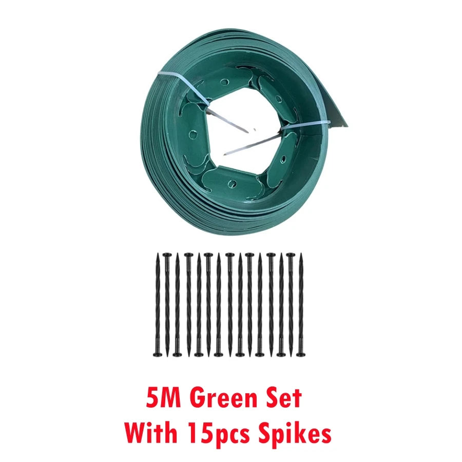 5M Fixed Garden Barrier Lawn Grass Plastic Edging Border Landscape Edging Garden Edge Kit With 15 Anchoring Spikes Easy Install
