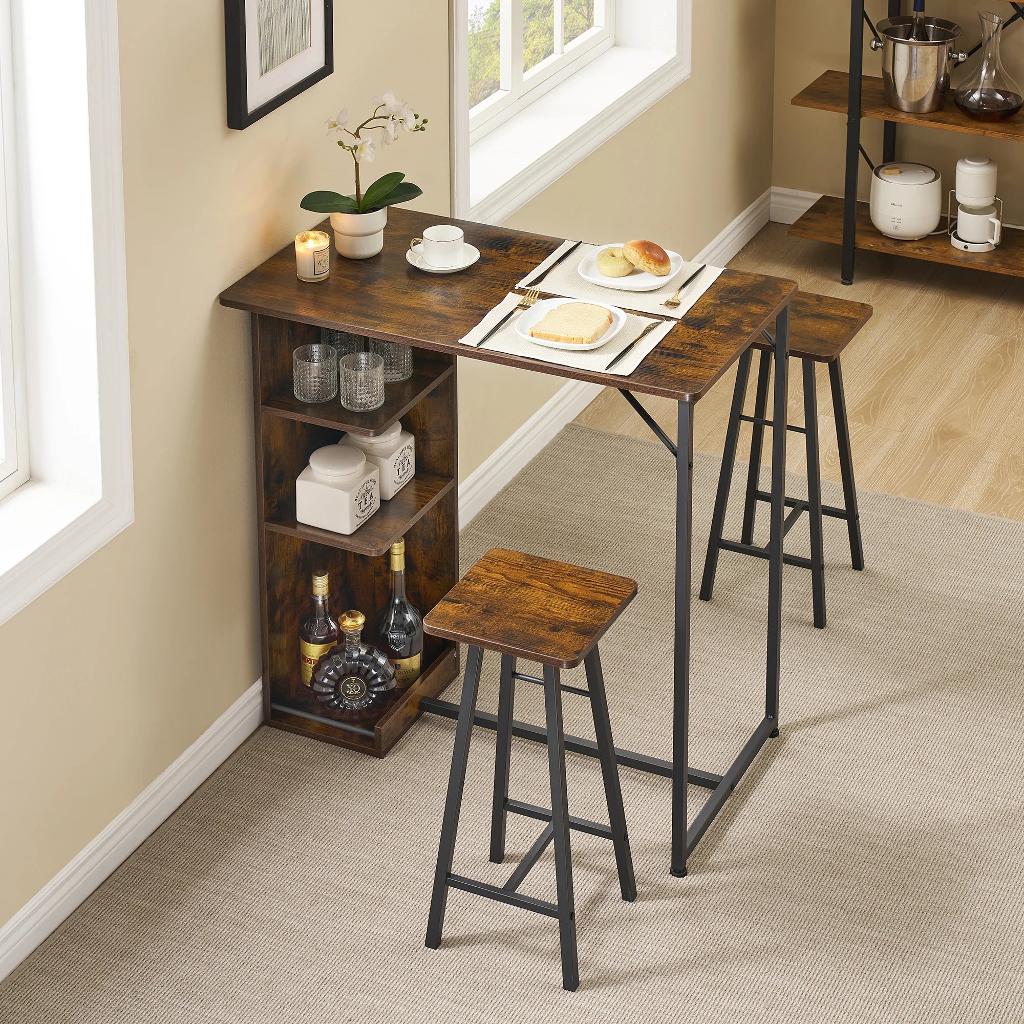 Small Bar Table Set with 2 Chairs