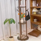 Rotating Wooden Coat Rack Durable Floor Standing Clothes Hanger Bedroom Clothes Rack Stand Space-Saving Storage Rack