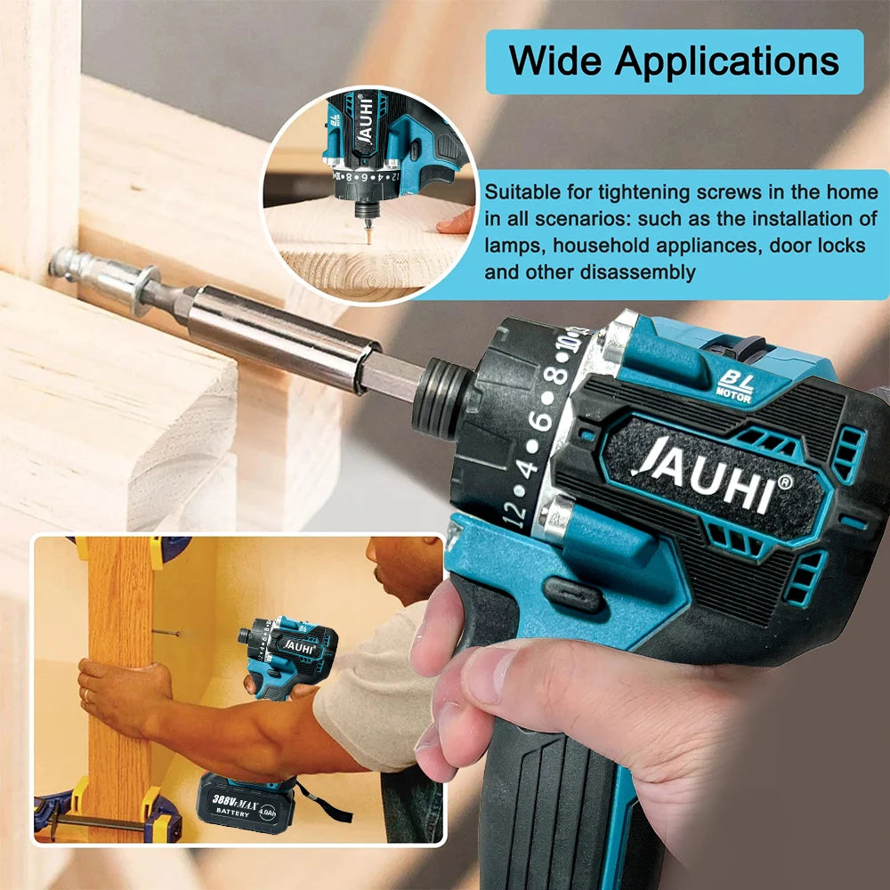 JAUHI 20+1 Torque 280N.m Brushless Electric Screwdriver Rechargeable Cordless Electric Drill Screw Driver for Makita 18v Battery