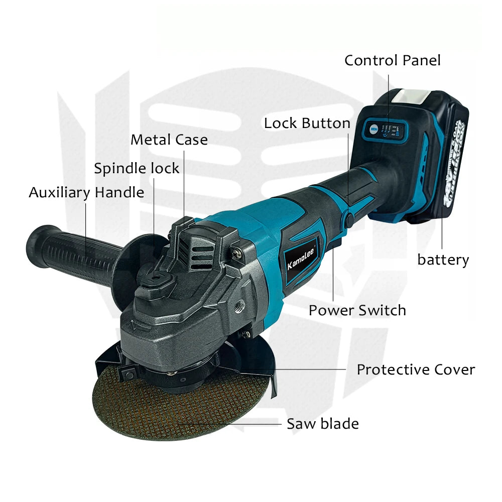 Kamolee M10 100MM 18500RPM Brushless Cordless Angle Grinder 3 Speed Cutting Power Tools Apply to 18V 21V Battery
