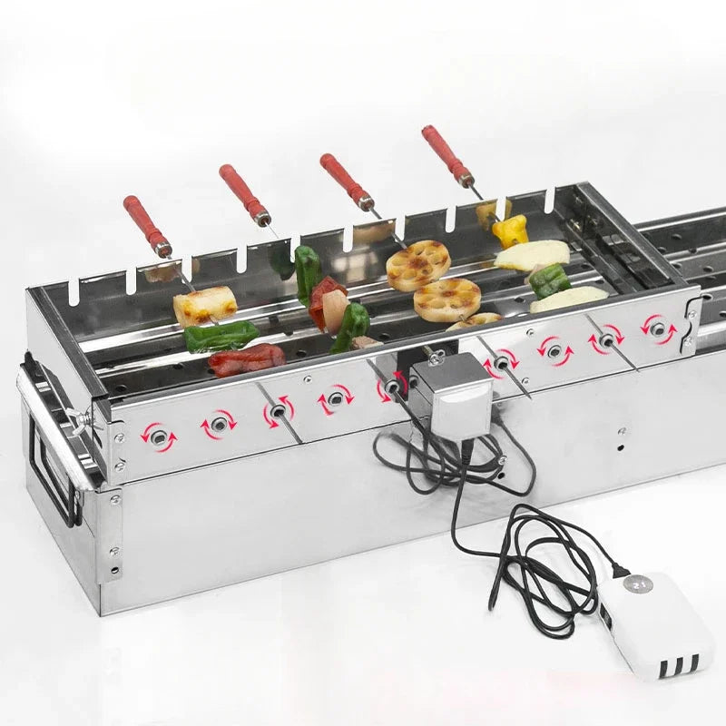 Fully Automatic BBQ Flip Rack Adjustable Width Rolling BBQ String Machine 5V Can Connect To Power Bank AC/DC