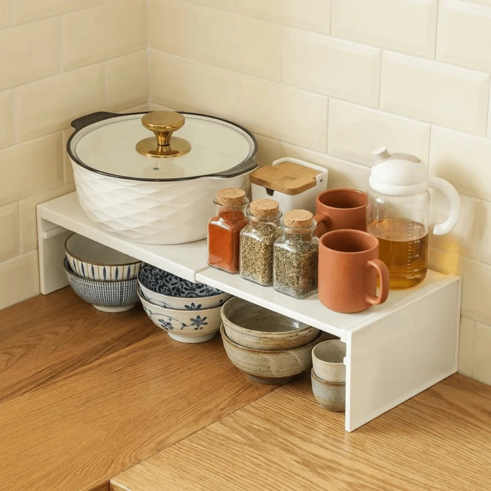 Plastic Retractable Kitchen Shelf Non-slip Space Saving Dish Shelf Minimalist Adjustable Seasoning Bottle Storage Rack Wardrobe