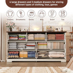 Fluted 7 Drawers Dresser for Bedroom, 63" Wood Dresser with Power Outlet and Deep Drawers, Wide Chest of Drawers