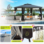 Heavy Duty Outdoor Patio Gazebo with Mosquito Netting | Dual Air Roof