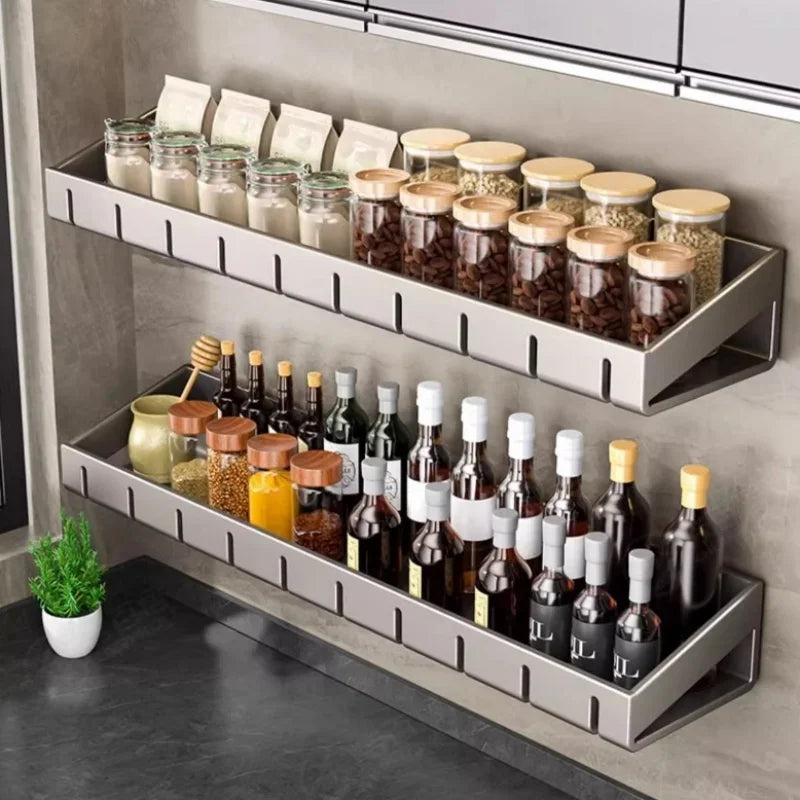 Wall Mounted Kitchen Condimenters Spice Rack Organizer Shelf Kitchen Storage Wall Shelf Organizers Hanging Hook Rack For Kitchen