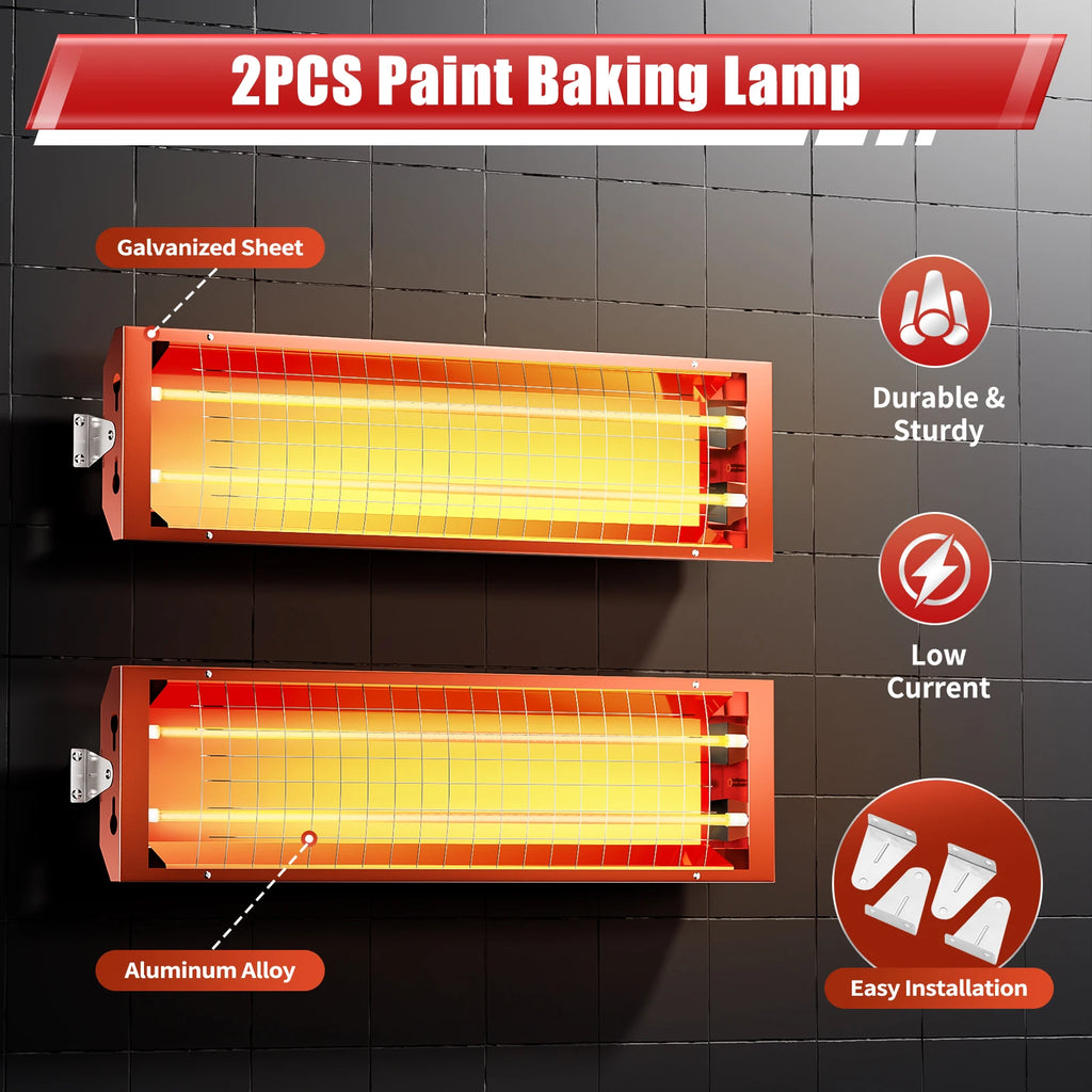 2Pcs 2000W Infrared Paint Curing Lamp for Drying Hot Paint Dryer Heati