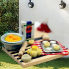 Kids' Dollhouse Pastry Making Station; Toy Egg, Milk, Bread, and Cutting Board; Mini Kitchen Model for Pretend Play