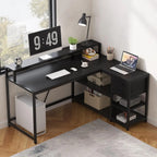 L Shaped Desk with Drawers and Storage Shelves, Home Office L Corner Desk with Monitor Stand, 55" x 24" Desktop Computer Desk